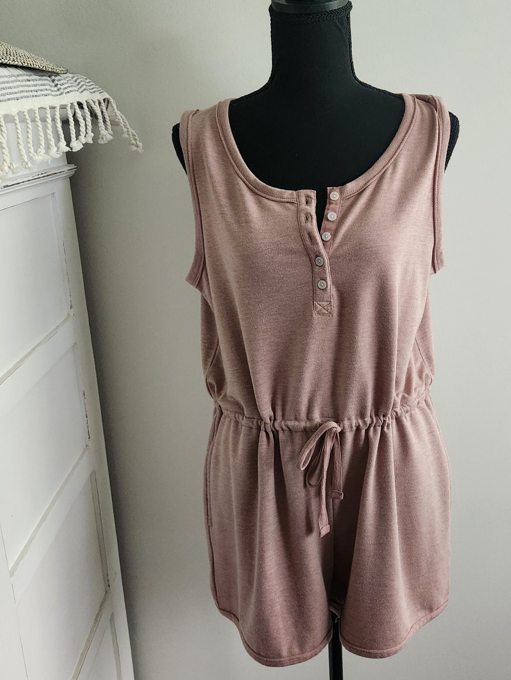 BUTTER SOFT SLEEVELESS BUTTON DOWN DRAWSTRING WAIST ROMPER